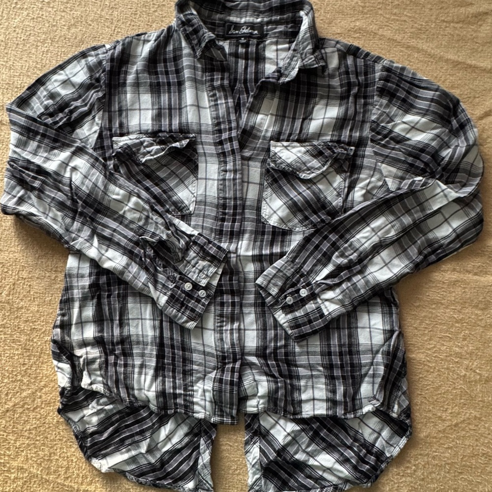 Sam Edelman Black and White Plaid Button Down Shirt